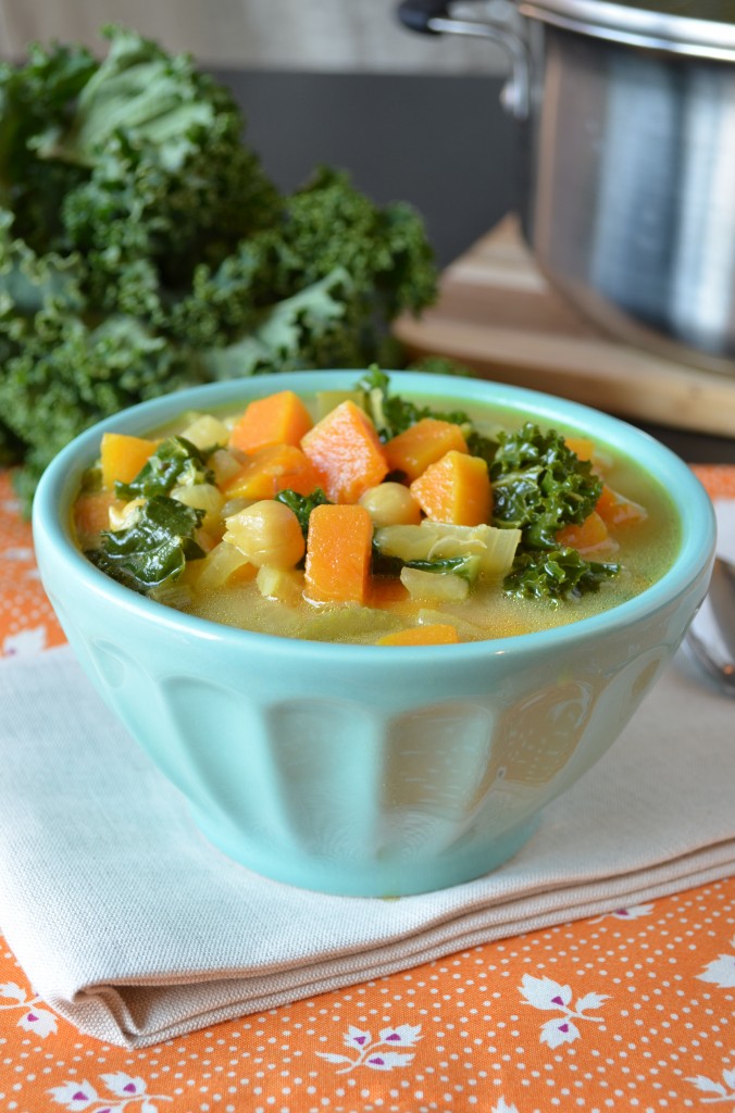 Butternut, Chickpea and Kale Soup with Tahini Broth