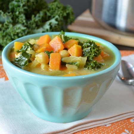 butternut kale and chickpea soup with tahini broth