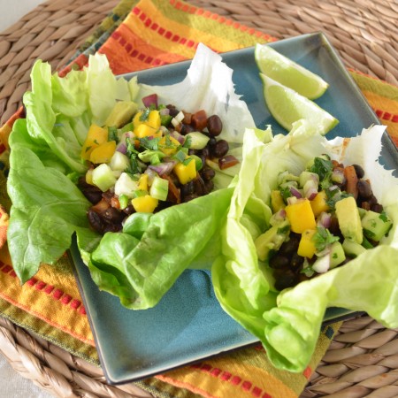 Black Bean Lettuce Wrap Tacos with Mango Avocado Salsa