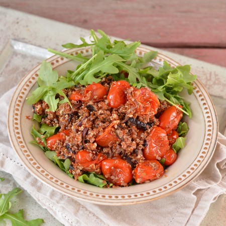 Warm Quinoa and Arugula Salad with Lemon Dressing