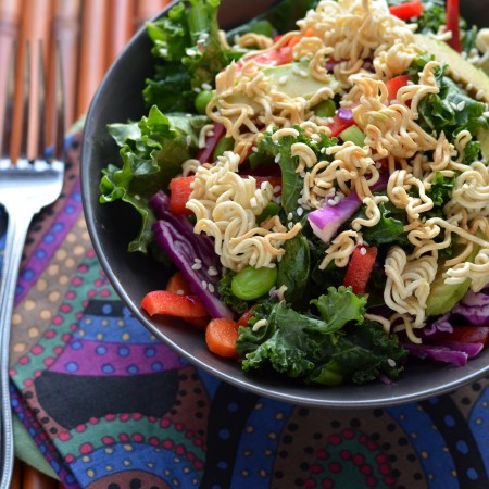 Massaged Kale and Veggie Salad with Toasted Ramen