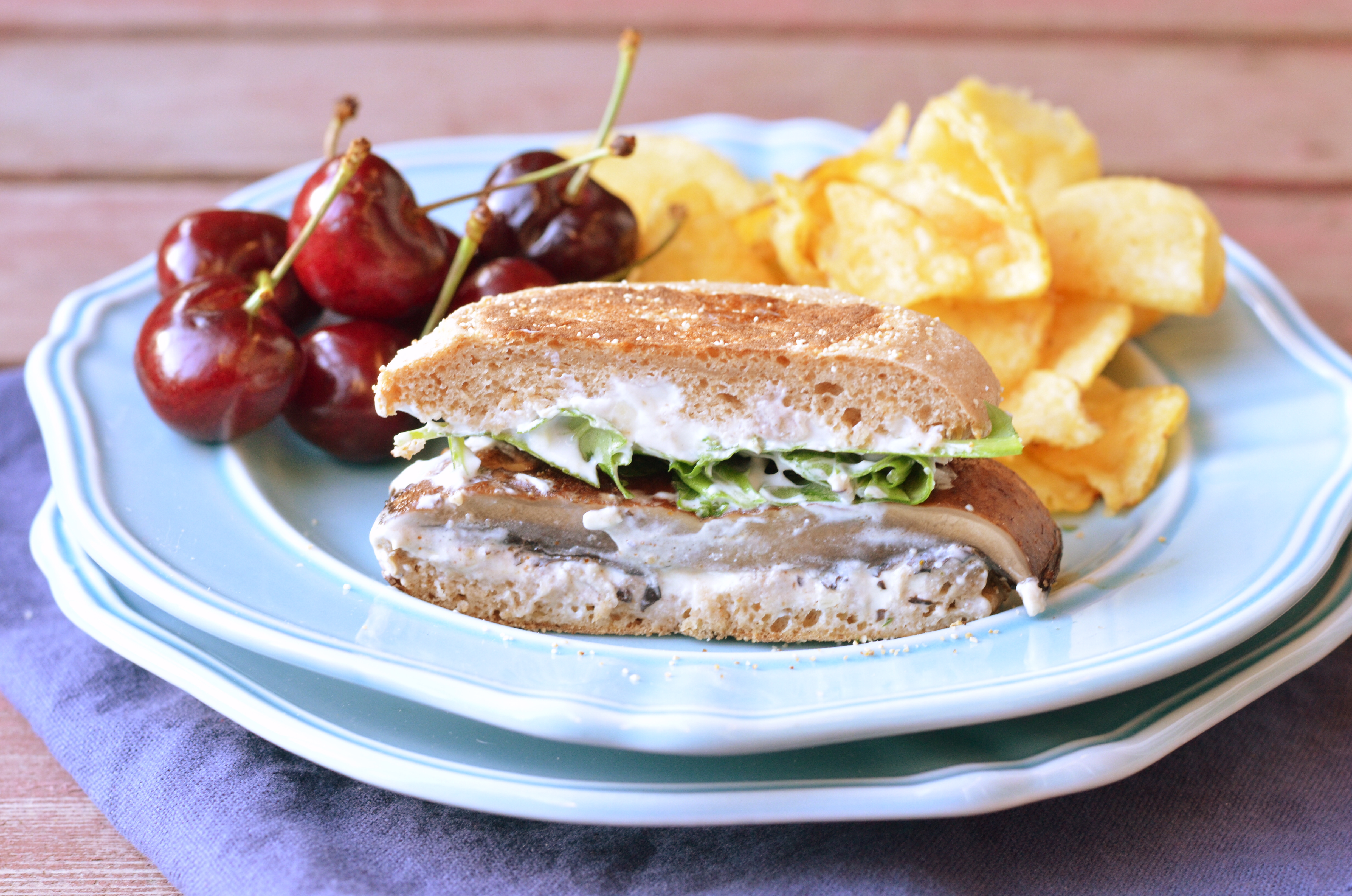 Cayenne Portobello Burgers with Herbed Goat Cheese Spread