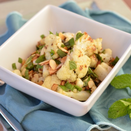 Roasted Cauliflower with Truffle Oil, Mint and Almonds