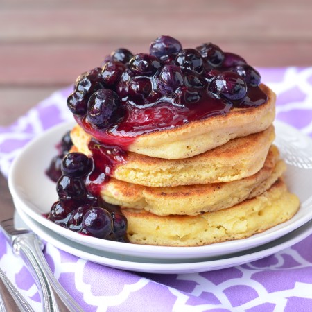 Lemon Cornmeal Pancakes with Blueberry Sauce