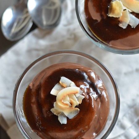 Chocolate Coconut Pudding with Coconut Caramel Sauce (Vegan)