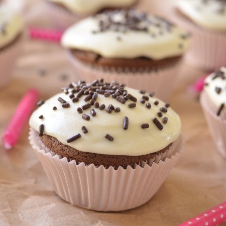 Small Batch Chocolate Cupcakes with Goat Cheese Frosting