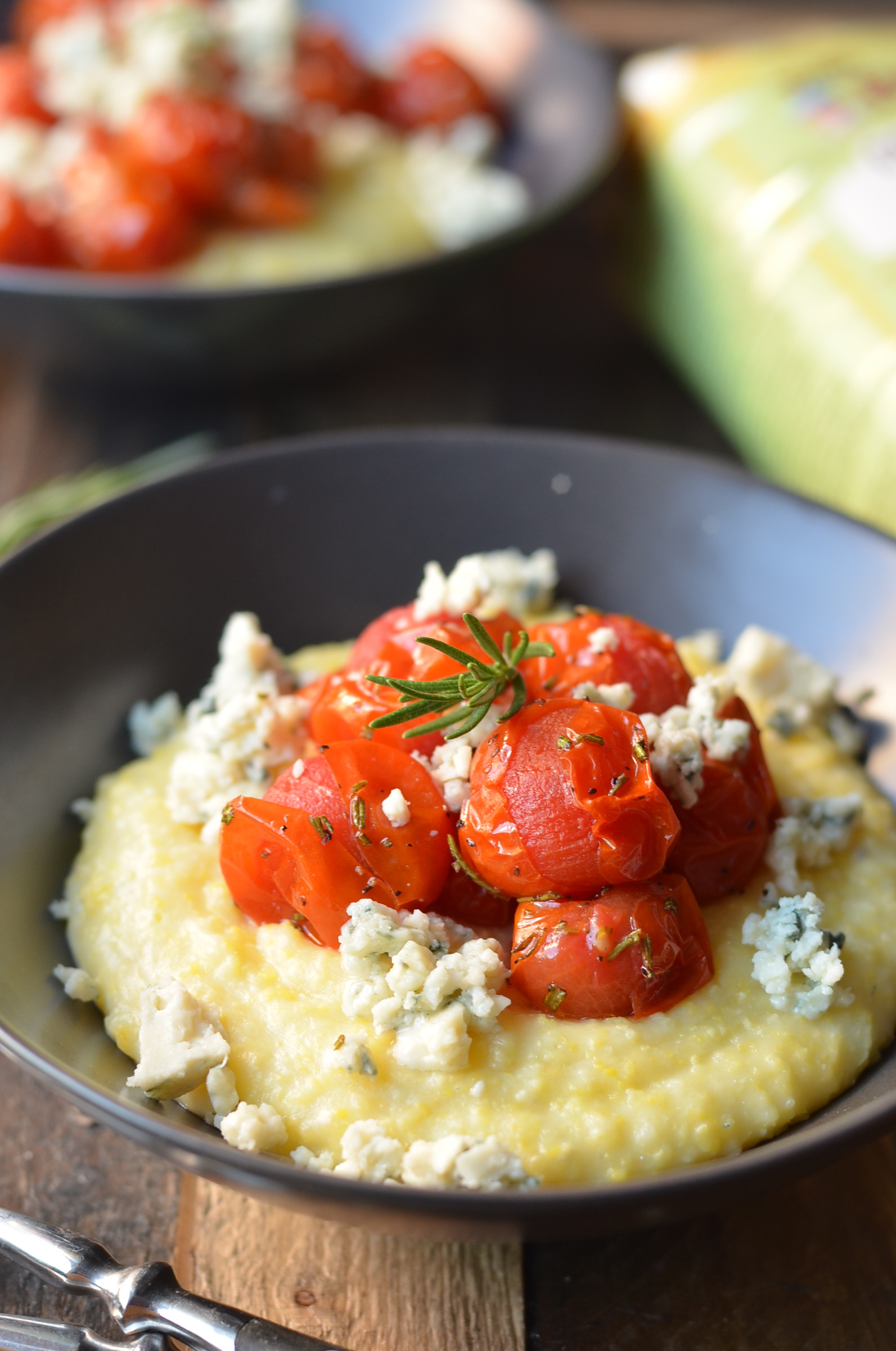 Blue Cheese Polenta with Rosemary Blistered Tomatoes